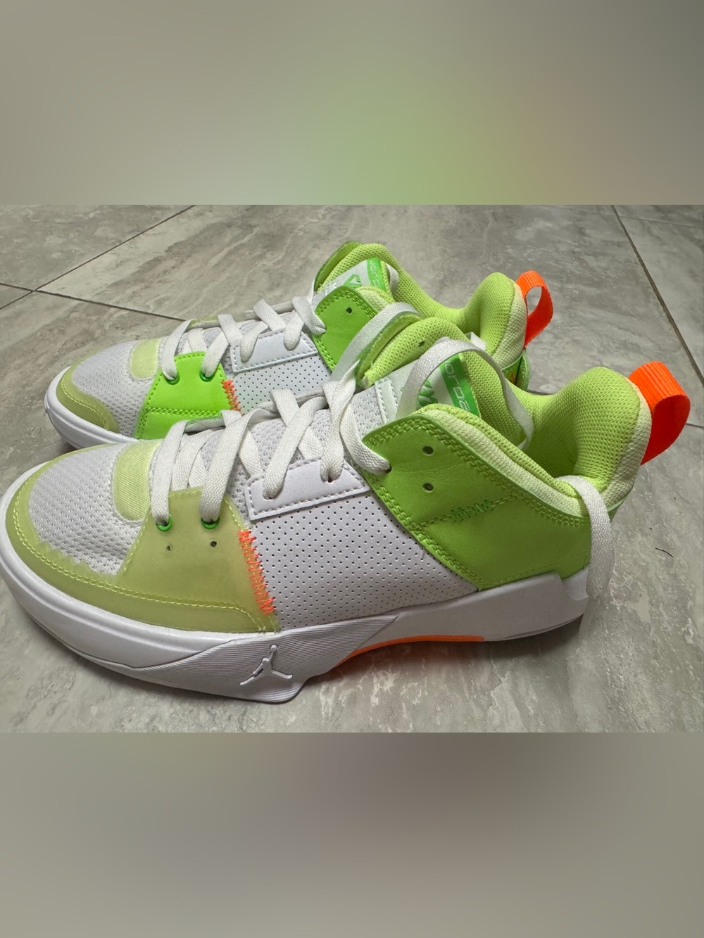 Nike Jordan Kids Neon Green & White Athletic Sneakers with Orange Accent